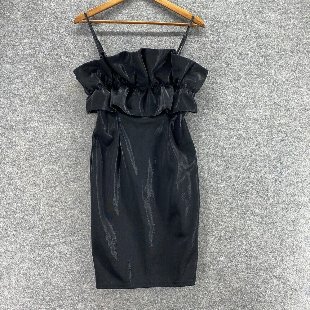 5/$45 Akira Dress Women M Medium Black Sheath Midi Zipper Sleeveless Square Neck